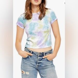 NWOT Free People Bright Eyes Velvet Tie Dye Tee‎ Shirt, Size M
